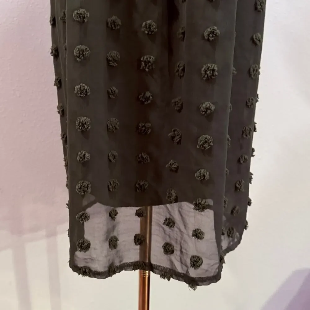 Olive Green SwissTextured Dot Midi Dress Women XL 3/4 Sleeve Flowy Fall Boho